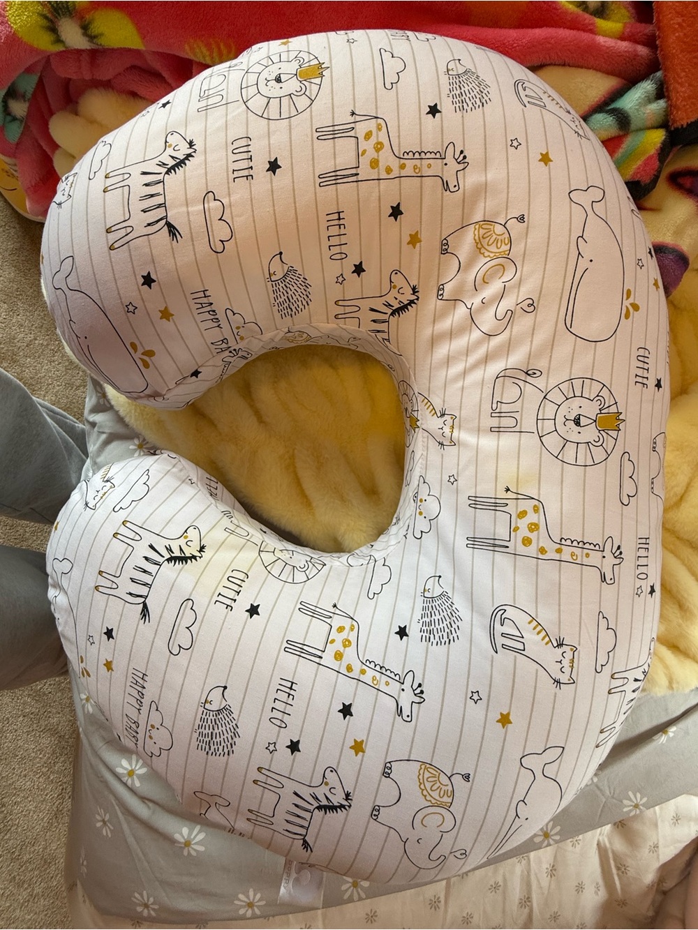 Boppy Nursing Pillow with White Animal Print and Gold Accents